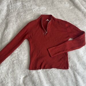 Garage Orange Ribbed Half-Zip Long Sleeve Top